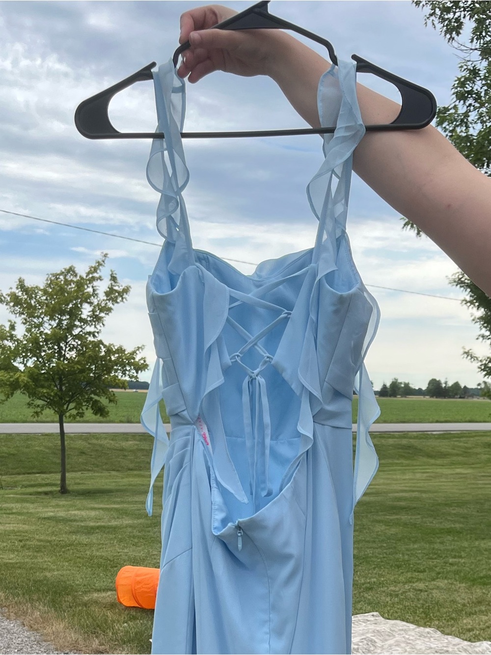 Azazie Jessamine Sky Blue Mermaid Corset Chiffon Dress Size 4